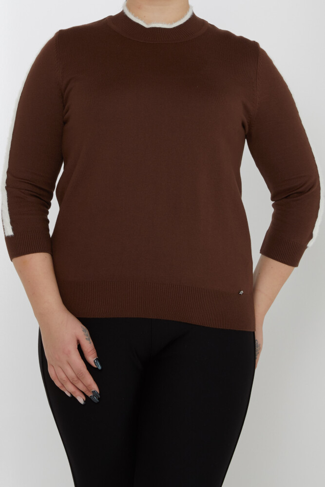 سترة محبوكة بأكمام مخططة باللون البني - 31196 | كازي (مجموعة من 3 مقاسات M-L-XL) - 2