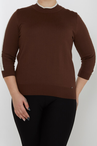 سترة محبوكة بأكمام مخططة باللون البني - 31196 | كازي (مجموعة من 3 مقاسات M-L-XL) - 2
