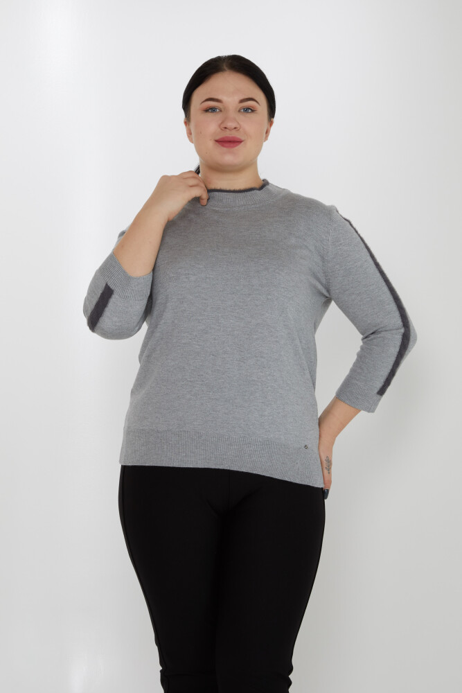 سترة محبوكة بأكمام مخططة باللون الرمادي - 31196 | كازي (مجموعة من 3 مقاسات M-L-XL) - 1