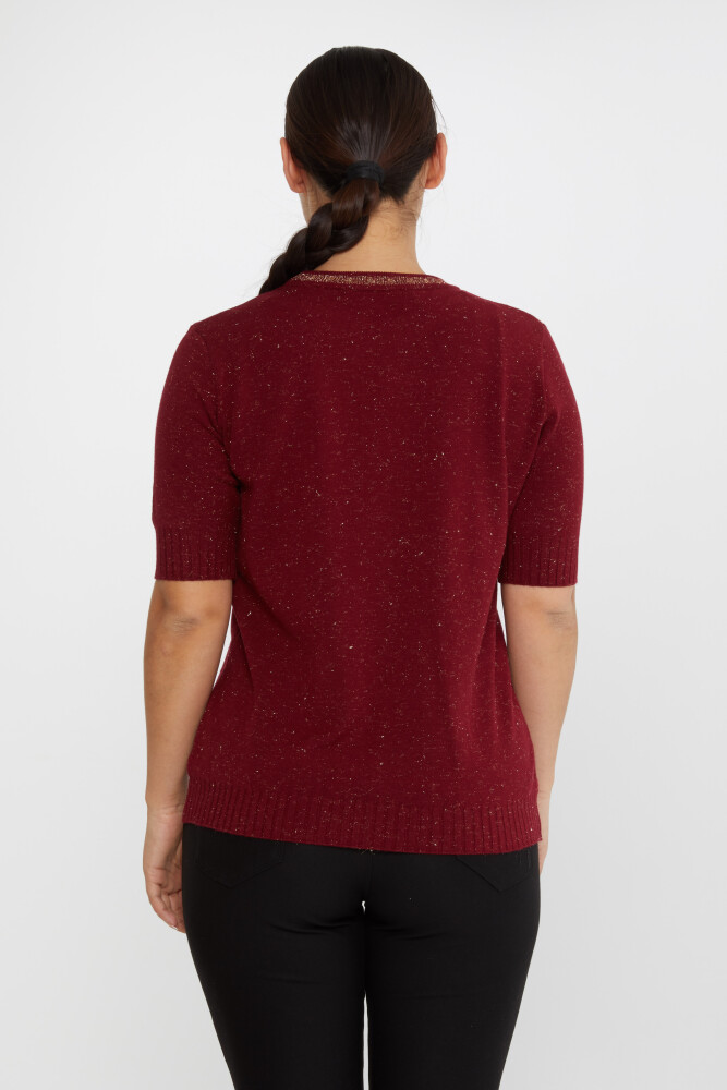 سترة محبوكة بأكمام قصيرة باللون الأحمر الداكن - 31611 | كازي (مجموعة من 3 مقاسات S-M-L) - 5