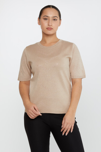 سترة محبوكة بأكمام قصيرة باللون البيج - 31608 | كازي (مجموعة من 3 مقاسات M-L-XL) - 1