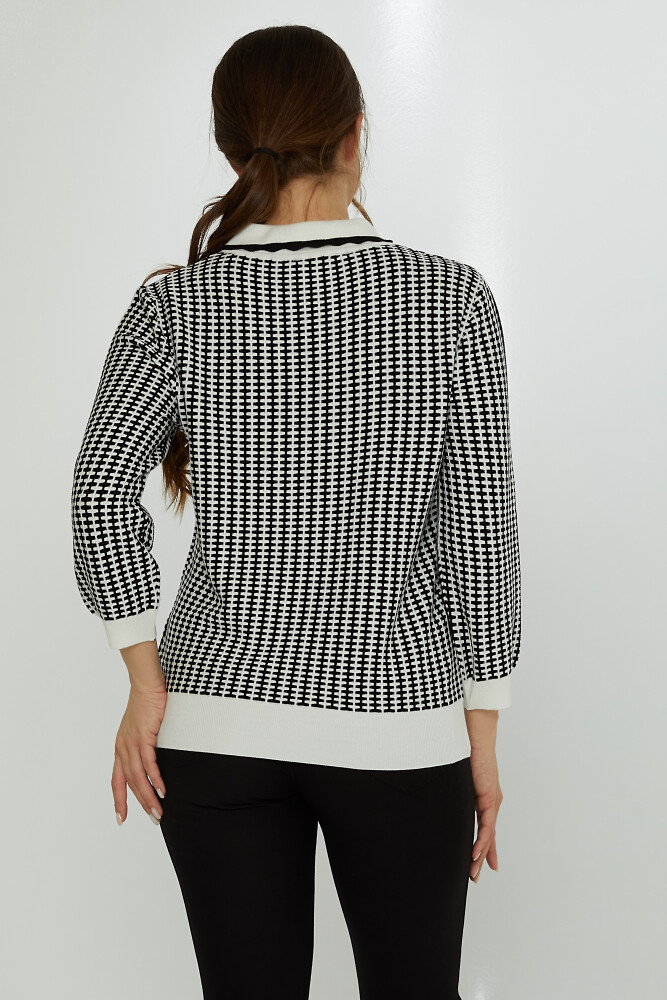 سترة محبوكة بياقة مريلة - بيج-أسود - 31570 | كازي (مجموعة من 3 مقاسات XL-2XL-3XL) - 5