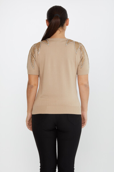 سترة محبوكة بكتف واحد مطرزة بحجر المنك - 30792 | كازي (مجموعة من 4 مقاسات M-L-XL-2XL) - 5