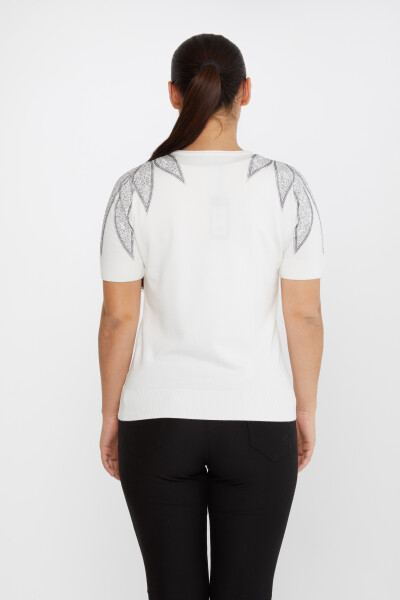 سترة محبوكة بكتف واحد مطرزة بحجر بيج - 30792 | كازي (مجموعة من 4 مقاسات M-L-XL-2XL) - 5