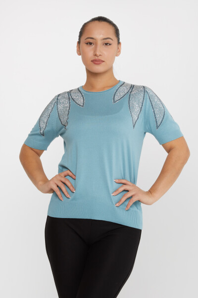 سترة محبوكة بكتف واحد مطرزة بحجر النعناع - 30792 | كازي (مجموعة من 4 مقاسات M-L-XL-2XL) - 2