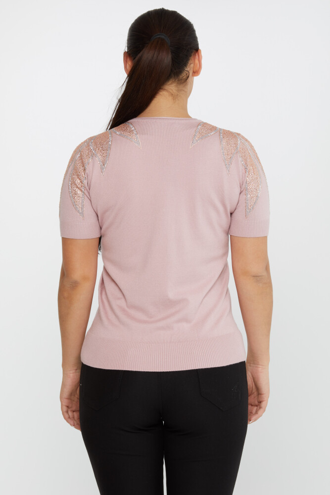 سترة محبوكة بكتف حجري مطرزة بالبودرة - 30792 | كازي (مجموعة من 4 مقاسات M-L-XL-2XL) - 5