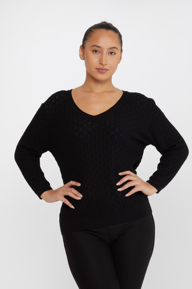 سترة محبوكة بنمط ذاتي باللون الأسود - 31247 | كازي (مجموعة من 3 مقاسات M-L-XL) - 1