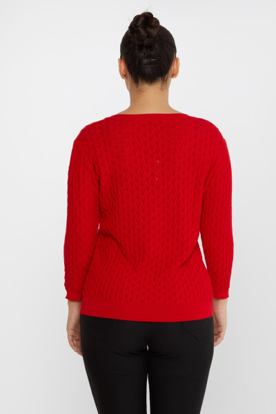 سترة محبوكة بنقشة ذاتية باللون الأحمر - 31247 | كازي (مجموعة من 3 مقاسات M-L-XL) - 5