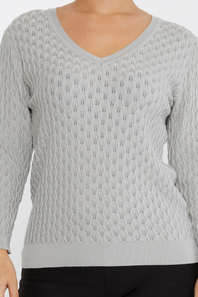 سترة محبوكة بنقشة ذاتية باللون الرمادي - 31247 | كازي (مجموعة من 3 مقاسات M-L-XL) - 3