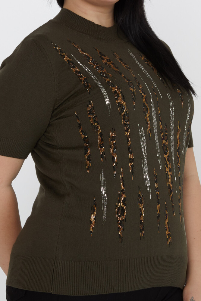 سترة محبوكة بنقشة جلد النمر مطرزة باللون الأخضر - 31565 | كازي (مجموعة من 3 مقاسات M-L-XL) - 3