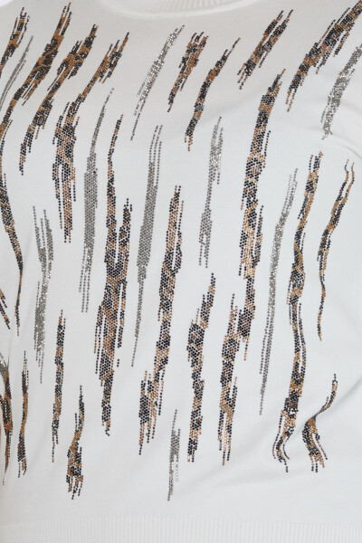 سترة محبوكة بنقشة جلد النمر مطرزة باللون البيج الفاتح - 31565 | كازي (مجموعة من 3 مقاسات M-L-XL) - 4