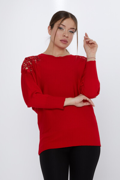 سترة محبوكة بتفاصيل فتحة الصدر باللون الأحمر - 31288 | كازي (مجموعة من 3 مقاسات M-L-XL) - 2