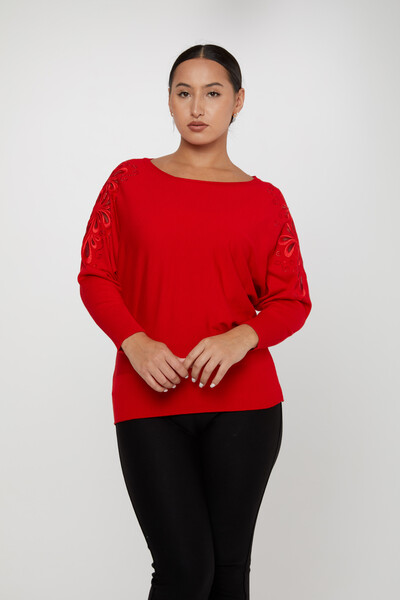 سترة محبوكة بتفاصيل كتف باللون الأحمر - 30931 | كازي (مجموعة من 4 مقاسات M-L-XL-2XL) - 1