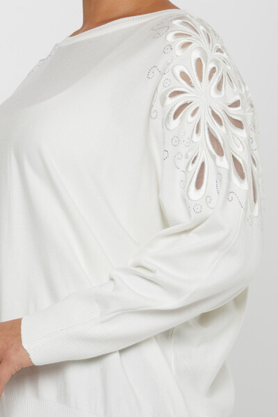 سترة محبوكة بتفاصيل كتف - بيج فاتح - 30931 | كازي (مجموعة من 4 مقاسات M-L-XL-2XL) - 4