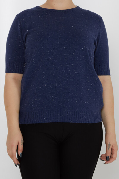 سترة محبوكة بتفاصيل لامعة باللون الأزرق الداكن - 31714 | كازي (مجموعة من 3 مقاسات XL-2XL-3XL) - 2