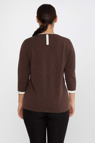 سترة محبوكة بتفاصيل لامعة باللون البني - 31605 | كازي (مجموعة من 3 مقاسات M-L-XL) - 5