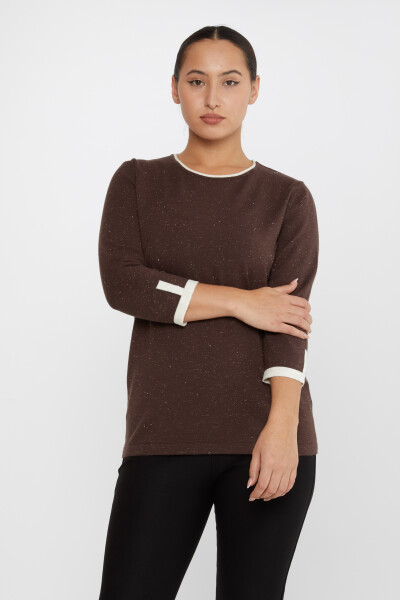 سترة محبوكة بتفاصيل لامعة باللون البني - 31605 | كازي (مجموعة من 3 مقاسات M-L-XL) - 2