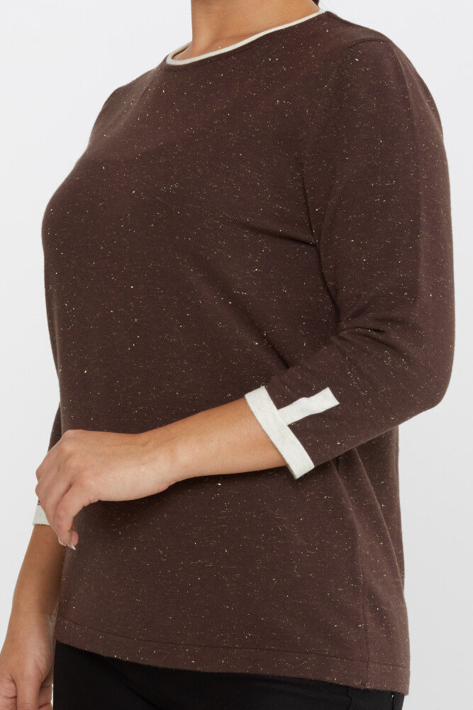 سترة محبوكة بتفاصيل لامعة باللون البني - 31605 | كازي (مجموعة من 3 مقاسات M-L-XL) - 4
