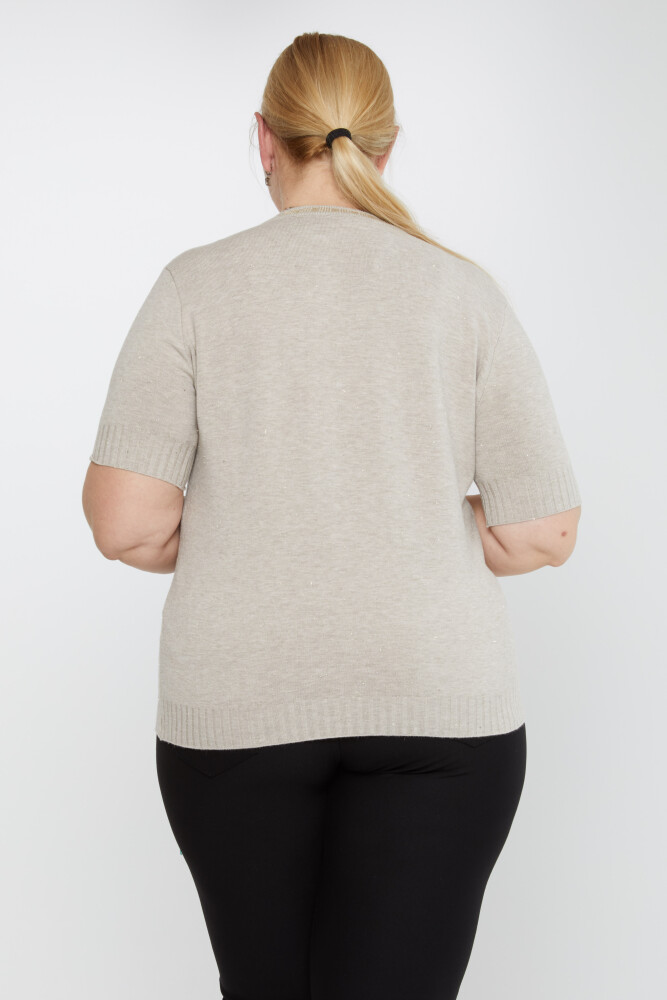 سترة محبوكة بتفاصيل لامعة من المنك - 31610 | كازي (مجموعة من 3 مقاسات XL-2XL-3XL) - 4