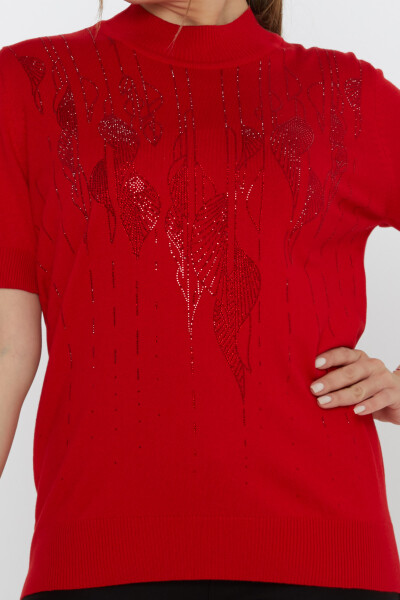 سترة محبوكة منقوشة باللون الأحمر - 30663 | كازي (مجموعة من 3 مقاسات XL-2XL-3XL) - 3