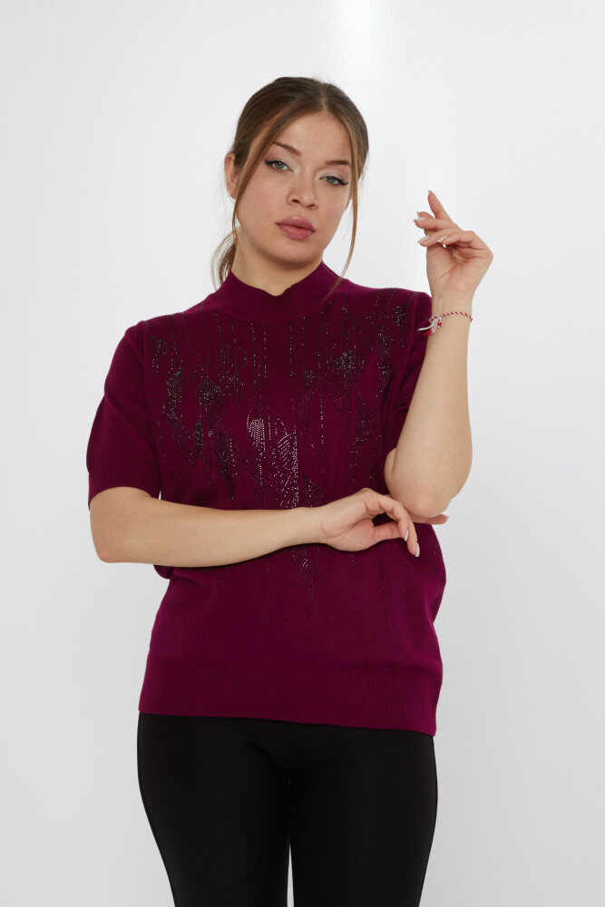 سترة محبوكة منقوشة باللون الأرجواني - 30663 | كازي (مجموعة من 3 مقاسات XL-2XL-3XL) - 1