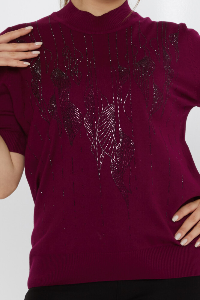 سترة محبوكة منقوشة باللون الأرجواني - 30663 | كازي (مجموعة من 3 مقاسات XL-2XL-3XL) - 3