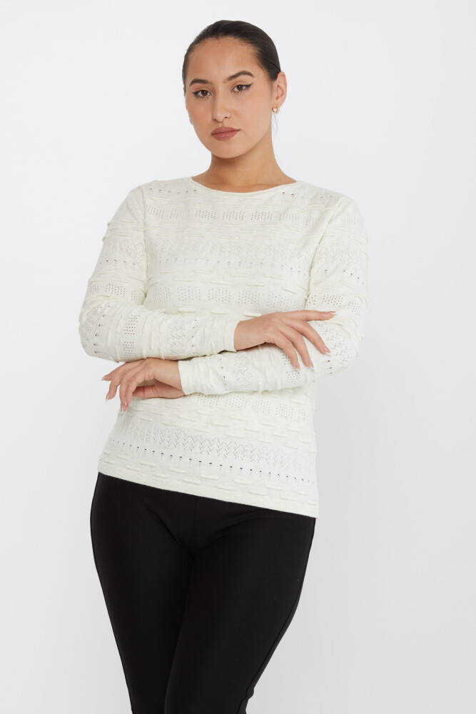 سترة محبوكة منقوشة باللون البيج - 31627 | كازي (مجموعة من 3 مقاسات M-L-XL) - 1