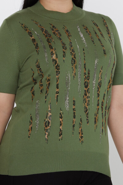 سترة محبوكة من قماش جلد النمر مطرزة باللون الكاكي - 31565 | كازي (مجموعة من 3 مقاسات M-L-XL) - 3