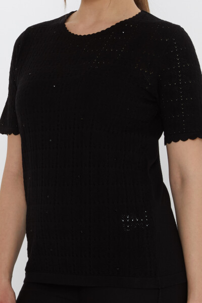 سترة محبوكة مخرمة باللون الأسود - 31822 | كازي (مجموعة من 3 مقاسات L-XL-2XL) - 4