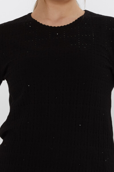 سترة محبوكة مخرمة باللون الأسود - 31822 | كازي (مجموعة من 3 مقاسات L-XL-2XL) - 5