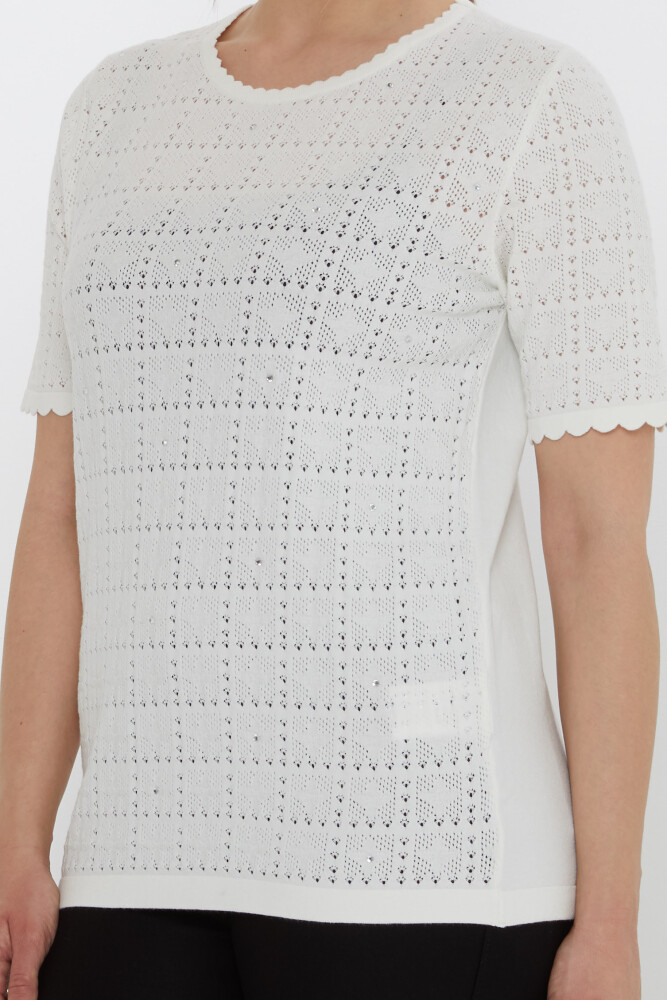 سترة محبوكة مخرمة باللون البيج الفاتح - 31822 | كازي (مجموعة من 3 مقاسات L-XL-2XL) - 4