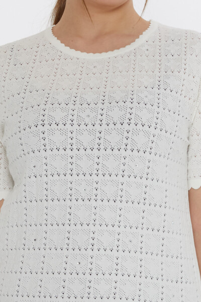 سترة محبوكة مخرمة باللون البيج الفاتح - 31822 | كازي (مجموعة من 3 مقاسات L-XL-2XL) - 5