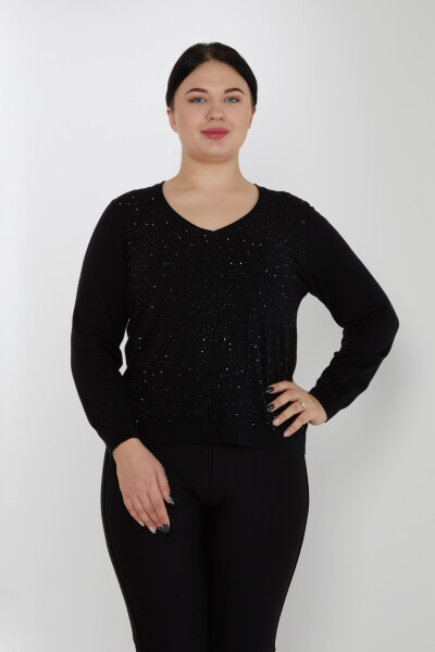 سترة محبوكة مطرزة بأحجار الكريستال باللون الأسود - 31213 | كازي (مجموعة من 3 مقاسات M-L-XL) 