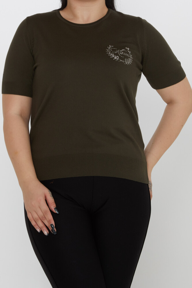 سترة محبوكة مطرزة بالأحجار باللون الأخضر - 31773 | كازي (مجموعة من 3 مقاسات XL-2XL-3XL) - 2