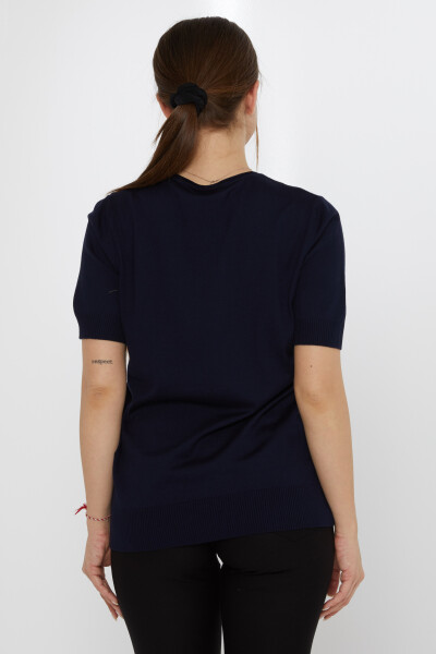 سترة محبوكة مطرزة بالأحجار باللون الأزرق الداكن - 30315 | كازي (مجموعة من 3 مقاسات L-XL-2XL) - 5