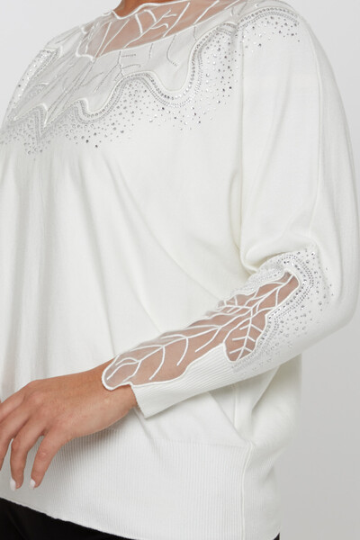 سترة محبوكة مطرزة بالأحجار باللون البيج الفاتح - 31227 | كازي (مجموعة من 3 مقاسات L-XL-2XL) - 4