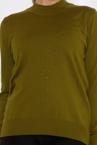 سترة محبوكة مطرزة بالحجر باللون الأخضر الداكن - 31513 | كازي (مجموعة من 3 مقاسات L-XL-2XL) - 3