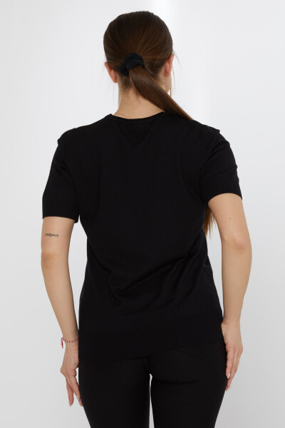 سترة محبوكة مطرزة بالحجر باللون الأسود - 30315 | كازي (مجموعة من 3 مقاسات L-XL-2XL) - 5