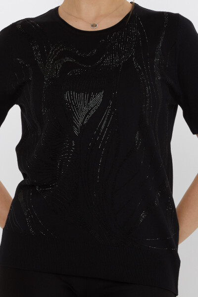 سترة محبوكة مطرزة بالحجر باللون الأسود - 30315 | كازي (مجموعة من 3 مقاسات L-XL-2XL) - 3