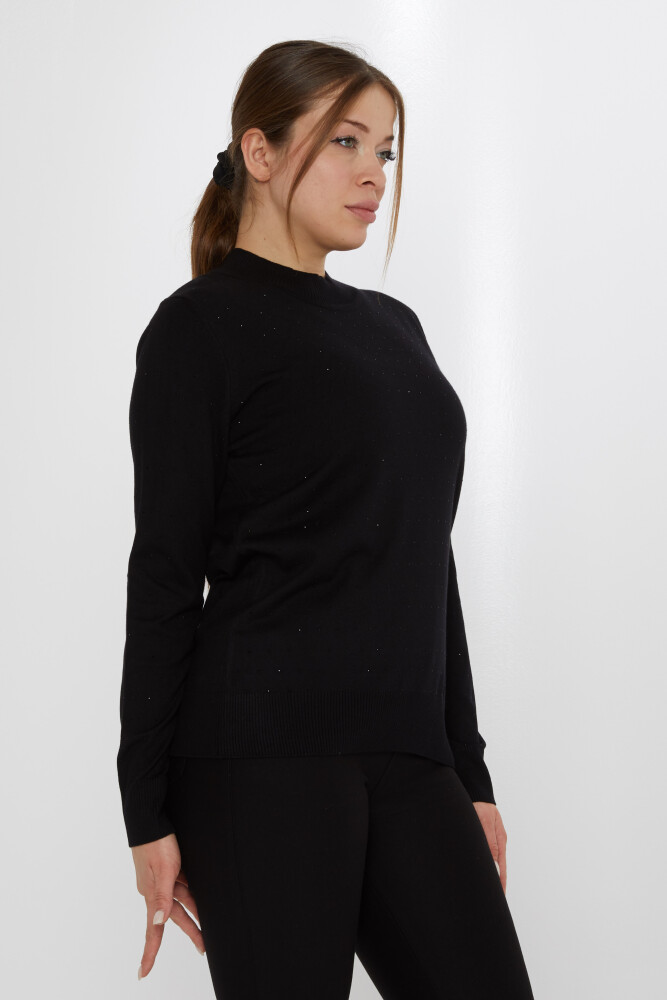 سترة محبوكة مطرزة بالحجر باللون الأسود - 31513 | كازي (مجموعة من 3 مقاسات L-XL-2XL) - 2