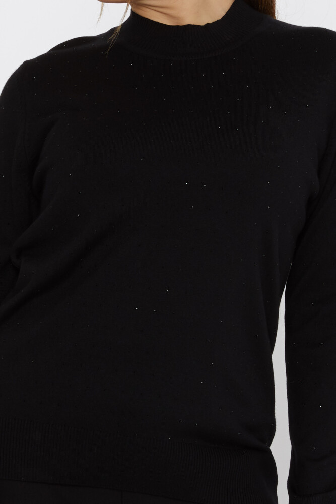 سترة محبوكة مطرزة بالحجر باللون الأسود - 31513 | كازي (مجموعة من 3 مقاسات L-XL-2XL) - 3