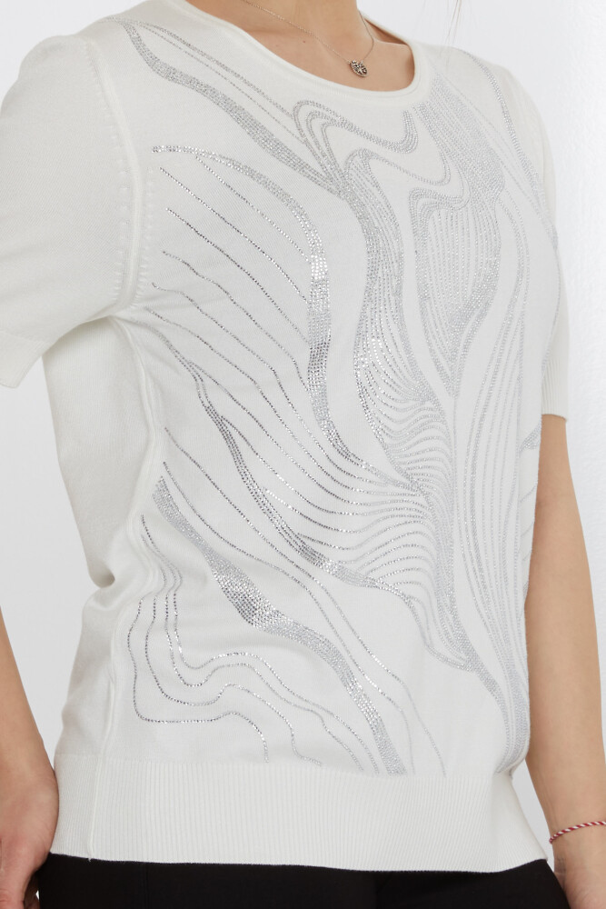 سترة محبوكة مطرزة بالحجر باللون البيج الفاتح - 30315 | كازي (مجموعة من 3 مقاسات L-XL-2XL) - 4