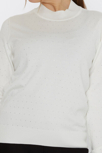 سترة محبوكة مطرزة بالحجر باللون البيج الفاتح - 31513 | كازي (مجموعة من 3 مقاسات L-XL-2XL) - 3