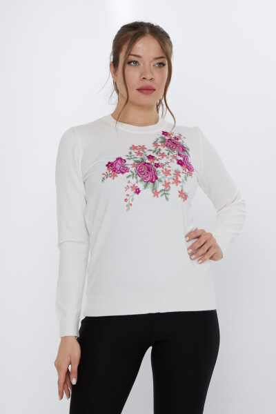 سترة محبوكة مطرزة باللون البيج الوردي - 31377 | كازي (مجموعة من 3 مقاسات L-XL-2XL) - KAZEE 