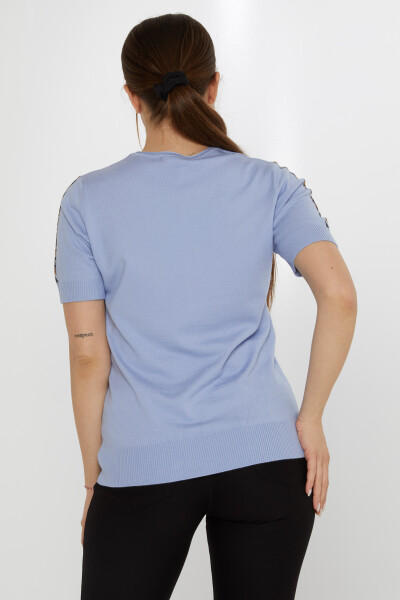 سترة محبوكة مطرزة بحجر النمر باللون الأزرق - 31596 | كازي (مجموعة من 3 مقاسات M-L-XL) - 5