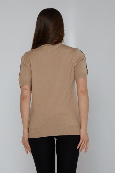 سترة محبوكة مطرزة بحجر النمر باللون البيج - 31825 | كازي (مجموعة من 3 مقاسات L-XL-2XL) - 5