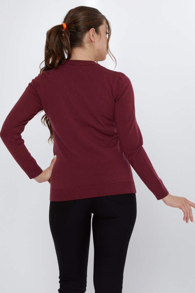 سترة محبوكة مطرزة ملونة باللون الأحمر الداكن - 31122 | كازي (مجموعة من 3 مقاسات M-L-XL) - 5