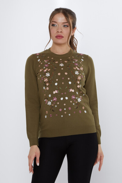 سترة محبوكة مطرزة ملونة باللون الكاكي - 31122 | كازي (مجموعة من 3 مقاسات M-L-XL) - KAZEE 