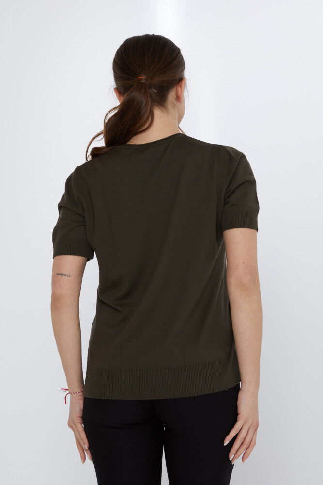 سترة محبوكة مزينة بفيونكة حجرية باللون الأخضر - 31577 | كازي (مجموعة من 3 مقاسات XL-2XL-3XL) - 5