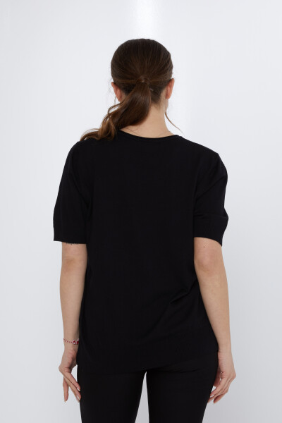 سترة محبوكة مزينة بفيونكة حجرية باللون الأسود - 31577 | كازي (مجموعة من 3 مقاسات XL-2XL-3XL) - 5